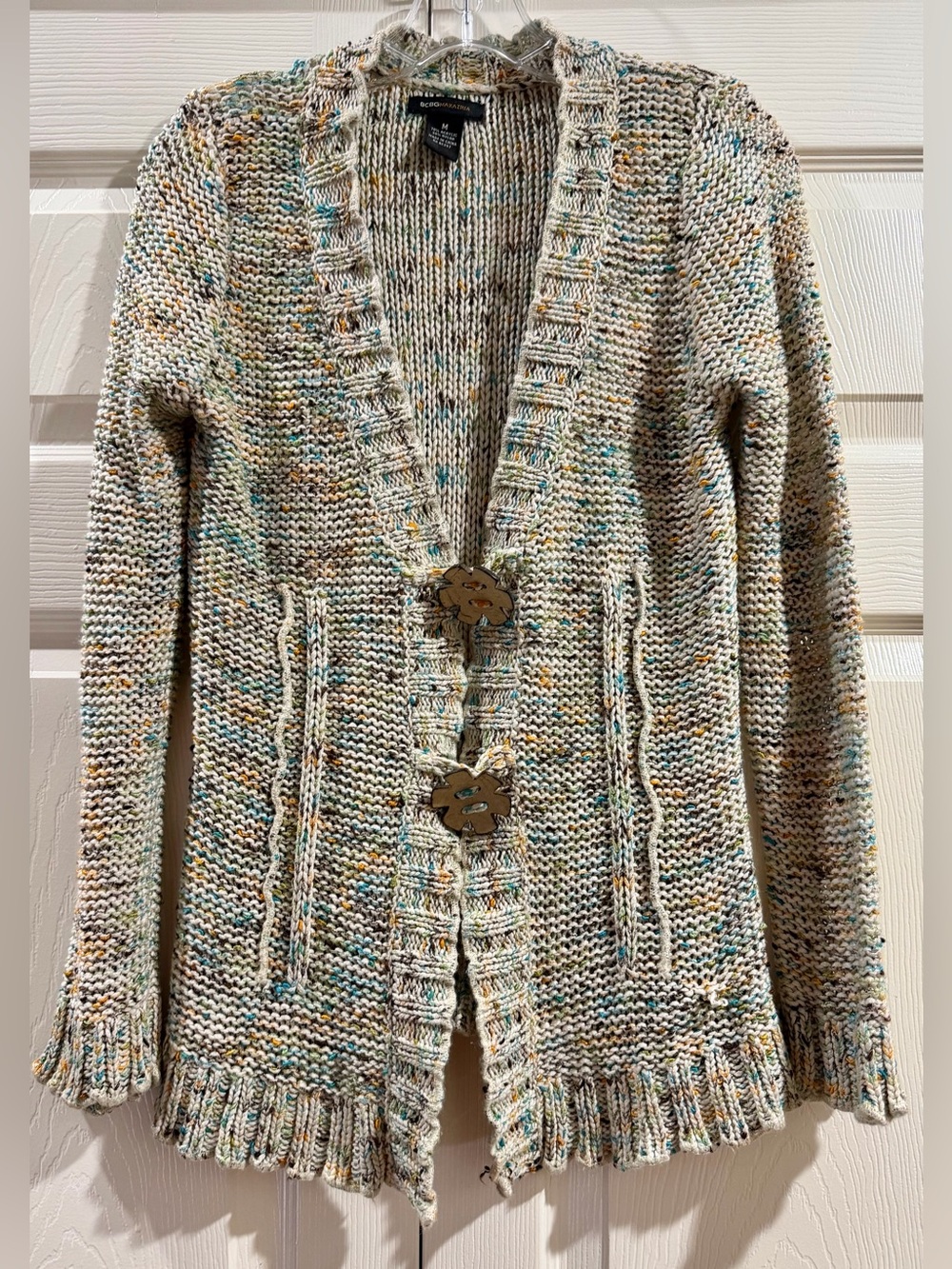 BCBG Max Azria Green  Loose Knit Button Cardigan Women's Sz Medium